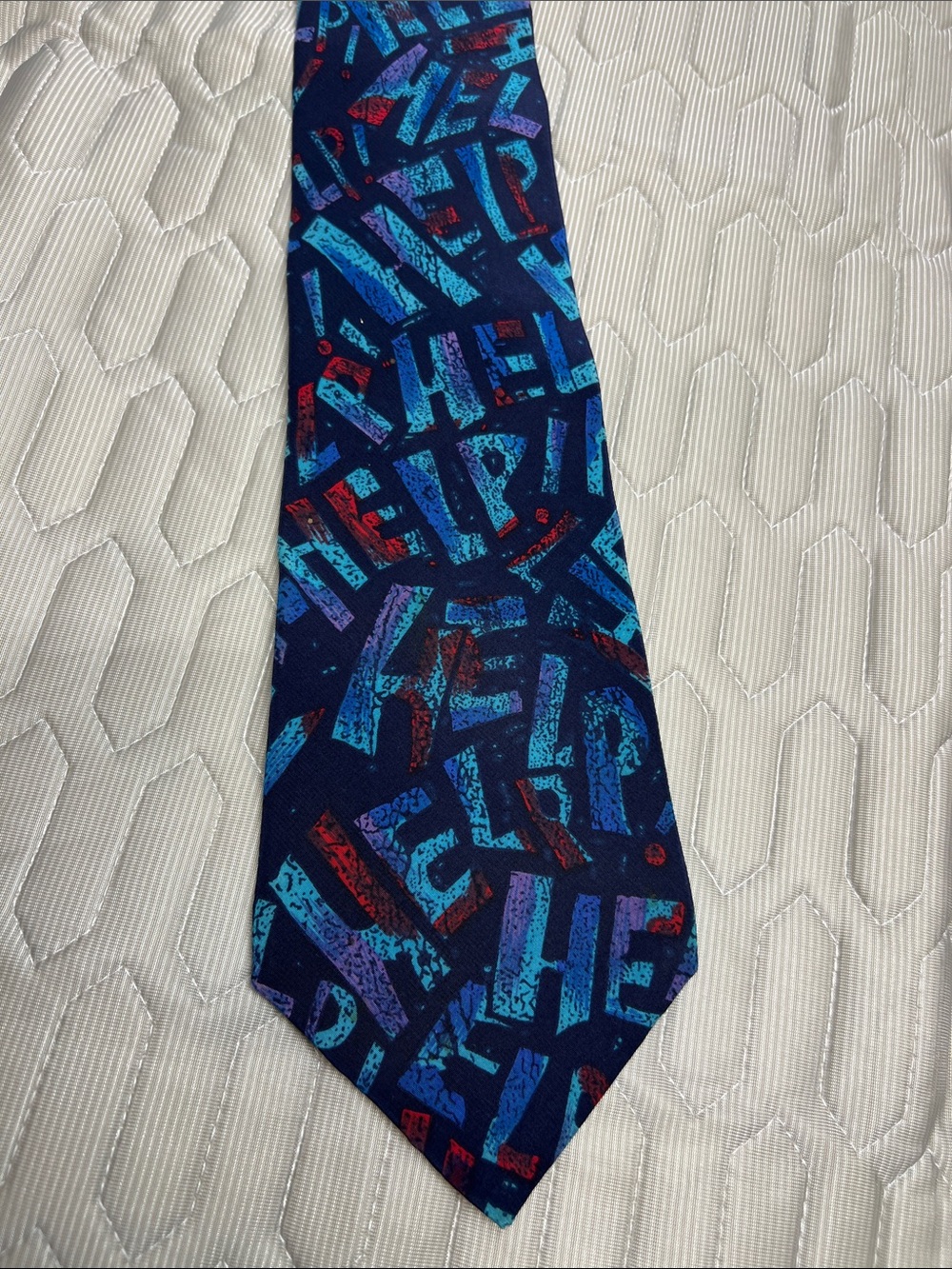 The Beatles Navy Tie with Turquoise and Red Graphic Print